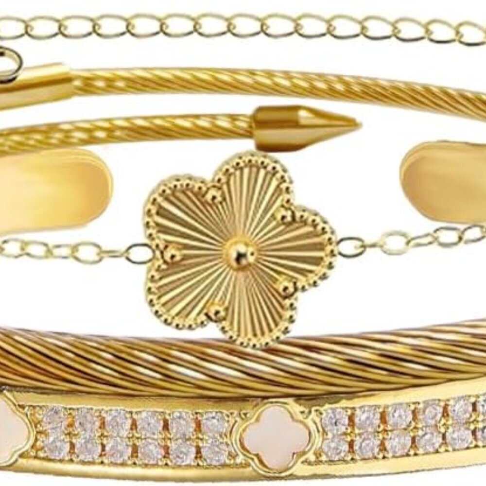 Women’s Gold Plated Zirconia Love Bubble Bangle Jewelry Gift